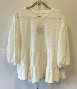 NWT‎ Blu Pepper White Swiss Dot Tiered Babydoll Top Balloon Sleeve BIST1105 Med thumbnail 1