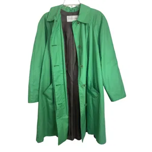 Vtg 90s Jones New York Kelly Green Trench Balmacaan Coat L/XL FLAWs Minimalist thumbnail 2