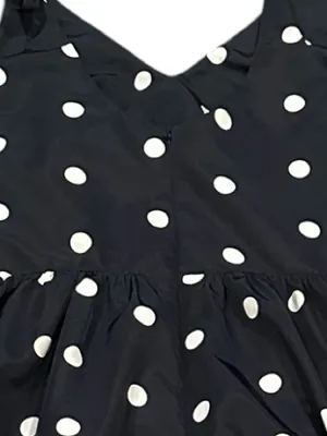 Old Navy Special Occasion Navy Blue Taffeta Polka Dot Tie-Shoulder Dress S thumbnail 5