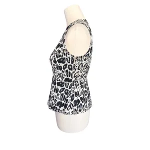Ann‎ Taylor Petite Leopard Print Peplum Top Metallic Silver Sleeveless 00P thumbnail 5