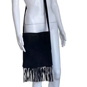Black Suede Fringe Crossbody Bag Purse thumbnail 3