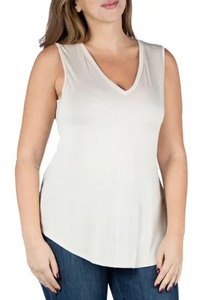NWT 24seven Comfort Apparel V-neck Rounded Hemline Top P0202070 1X Beige Brown thumbnail 1