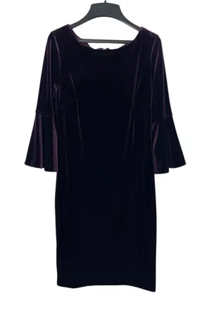 Calvin Klein Women’s Size 10 Velvet Bell Sleeve Sheath Dress Deep Purple Holiday thumbnail 1