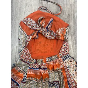 Lulus Forever Mesmerizing Orange Scarf Print Halter Mini Dress Open Back XS NEW‎ thumbnail 7