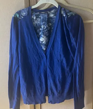 FINAL MARKDOWN LOFT Blue Patterned Cardigan medium thumbnail 1
