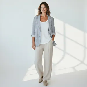 Chico's Seersucker Striped gray white yellow Yachtie Blazer coastal classic thumbnail 5