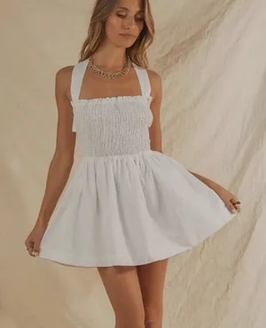Peppermayo White European Towns Linen Dress US 10 Romantic Coquette Soft Girl thumbnail 1
