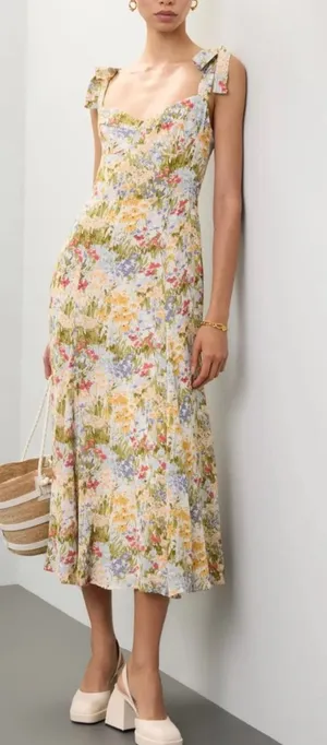 Reformation Pastel Floral Tie-Shoulder Midi Dress thumbnail 1