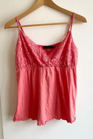 Vintage The Limited Y2K Cotton Babydoll Lace Tank Top Cami Lettuce Hem Size L thumbnail 1