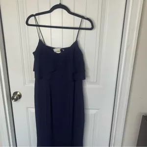 Bhldn anthropologie Navy sleeveless‎ ruffle gown maxi dress prom wedding guest 8 thumbnail 6
