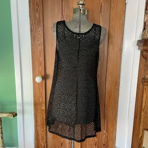 J. Valdi Black Net Crochet Swim Coverup or Layering Tank Dress 💚🎀 thumbnail 5