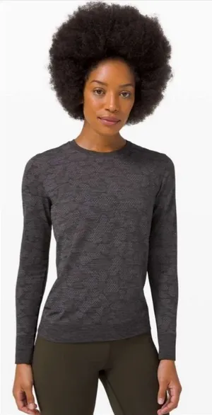 Lululemon size 6 breeze by long sleeve swiftly black gray camo athletic workout thumbnail 1