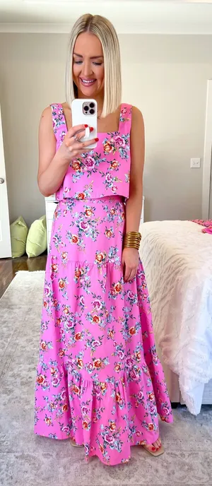 BuddyLove Pink Maxi Floral Skirt Set thumbnail 1