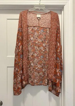 Knox Rose Kimono Top Red Floral Open Bohemian Festival Women Size Medium thumbnail 1