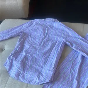 Ralph Lauren Two Piece Pajama Set Purple Green Striped Size Small thumbnail 8
