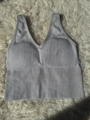 Ribbed V-Neck Comfort Cropped Top - White (XS) thumbnail 2