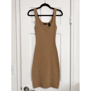 Moda International Ribbed Knit Bodycon Midi Dress Tan Sleeveless Minimalist Sm thumbnail 2