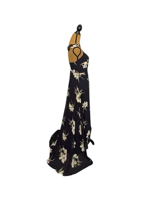 Lulus All Mine Wrap Maxi Dress XXS Navy Blue Floral High Slit Wedding Guest NWT thumbnail 5