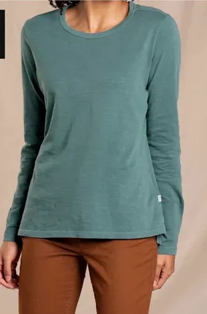 Toad&Co Women's Long-Sleeve organic cotton Crew Tee in Teal Green Size medium thumbnail 1