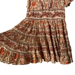 BOHO Paisley Babydoll Mini‎ Dress Size XS Orange Ruffle Festival Western Cottage thumbnail 5