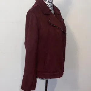 Like New! Old Navy Women's Burgundy Velour Faux Suede Moto Jacket Size Large thumbnail 7