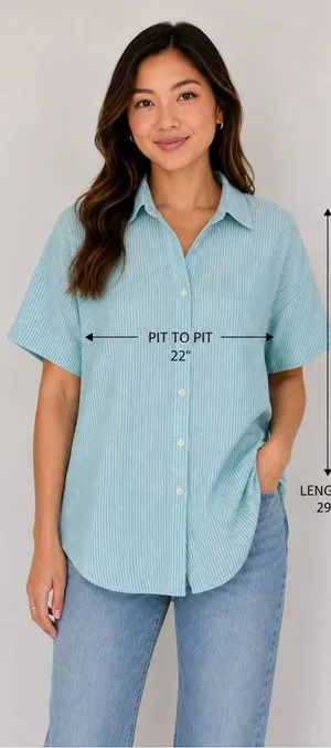 Lauren Ralph Lauren Blue Striped 100% Linen Button Down Blouse Women's Medium thumbnail 1