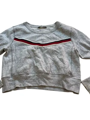 Abercrombie & Fitch Gray Cropped Fleece Sweatshirt Womens M Retro Stripe Y2K Top thumbnail 7