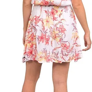 Hurley Floral Button Front Mini Dress Cream Coral Puff Sleeve Size Large thumbnail 4
