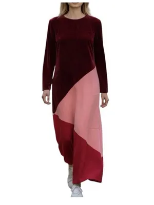 NWT Tuckernuck Red Multi Colorblock Velvet Silk Maxi Dress Medium Lagenlook thumbnail 2