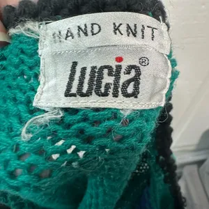 Lucia Vintage Handknit Purple and Green Sleeveless Sweater No Size EUC thumbnail 7