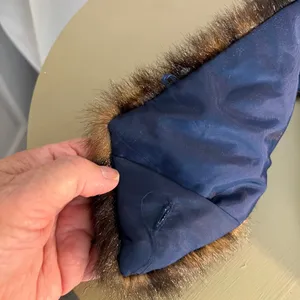 Vintage Faux Fur Collar Wrap – Striped Brown Black Fur Blue Lined Stole thumbnail 2