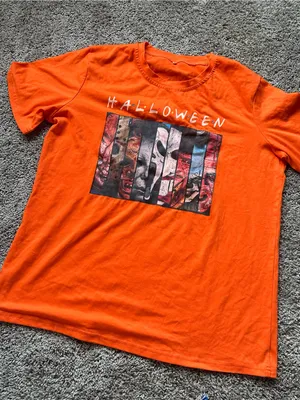 Halloween Graphic Tee - Bright Orange Horror Print thumbnail 2