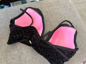 Victorias Secret PINK Black Velvet Burnout Floral Leopard‎ Bralette Medium thumbnail 1