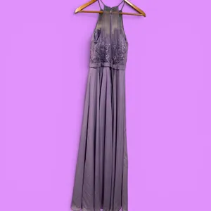 Beautiful Azazie lavender mermaid mesh textured top maxi dress fairy thumbnail 3