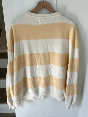 Free People Classic Stripe Crew Wide Sweatshirt in Apricot Stripes thumbnail 3