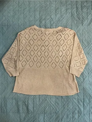 Marled Cream Openwork Diamond Knit Crewneck Sweater thumbnail 5