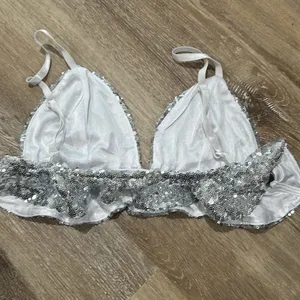 NWOT small unpadded sparkly bathing suit top Silver thumbnail 2