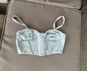 Zara Light Blue Denim Corset Top thumbnail 3
