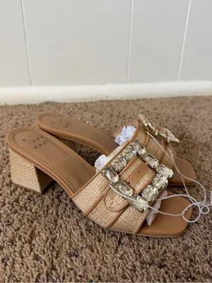 A New Day Rhinestone Buckle Block Heel 6.5 Slide Sandals Beige Women’s thumbnail 8