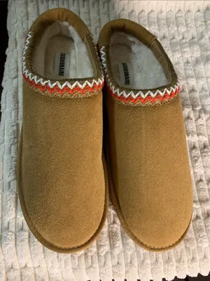 Cushionare Faux-Suede Cozy Slip-On Slippers in Camel with Trim thumbnail 1