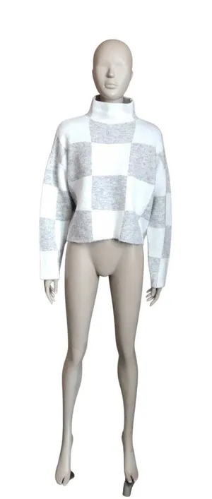 Pink Lily Gray and White Turtleneck Sweater thumbnail 1