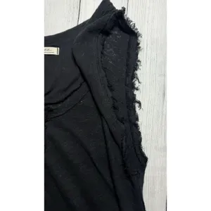 We The Free Free People Top Womens MEDIUM Black Linen Distressed Boho Cottage thumbnail 8