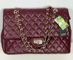 Badgley Mischka Vegan Leather Quilted Messenger Bag Chain Handle Purse thumbnail 1