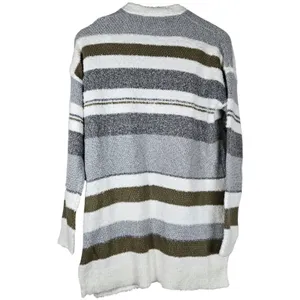 Pink Clover Stitch Fix Striped Eyelash Knit Open Front Cardigan Gray‎ Olive S thumbnail 2