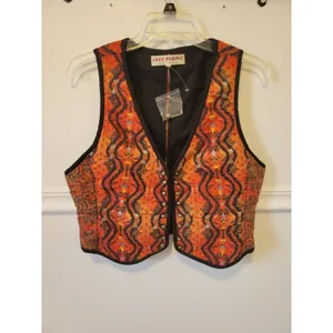 New sz small s free people Gemini red multi pattern quilted vest western print thumbnail 3
