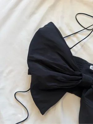 ZARA | Black Bow Front Halter Crop Top | XS thumbnail 4