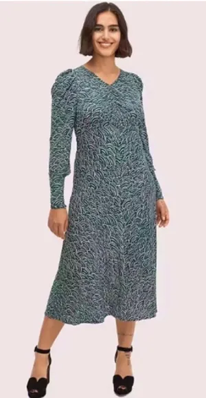 Kate Spade Long Puff Sleeve Maxi Dress Size 4 purple abstract pattern V neck thumbnail 1