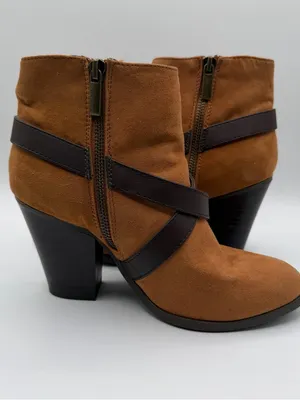 Charming Charlie Womens 7 Cognac Faux Suede Buckle Strap Block Heel Boots thumbnail 5