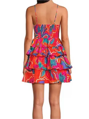 Sugar Lips Kahlia Tropics Mavey Poplin Gauze Sweetheart Neck Sleeveless Tiered Ruffle Mini thumbnail 2