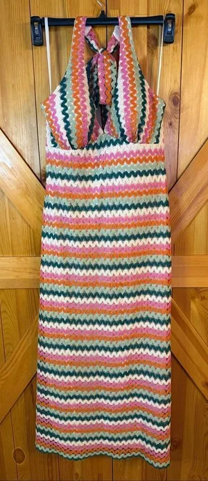Premier Amour Crochet Cream Multi Chevron Fit + Flare Dress NWT Size Large (6444 thumbnail 1